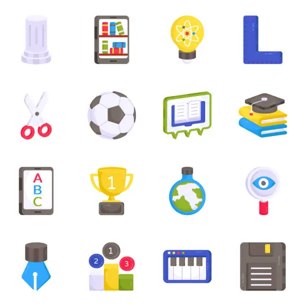 Vector illustration of Pack of Education and Learning Flat Icons