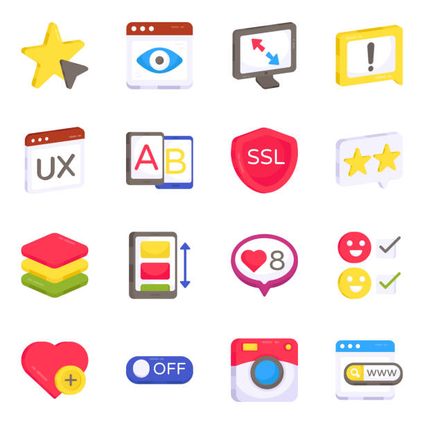 illustrations, cliparts, dessins animés et icônes de pack of ux flat icons - looking off camera