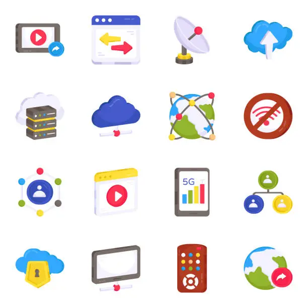 Vector illustration of Pack of Network and Communication Flat Icons