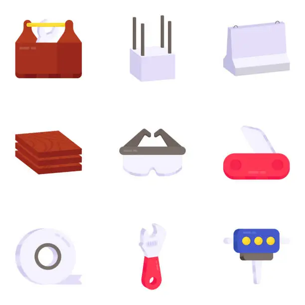 Vector illustration of Pack of Repair Equipment Flat Icons