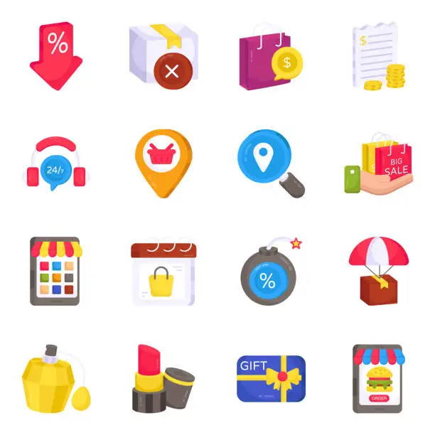 Vector illustration of Pack of Spending Flat Icons