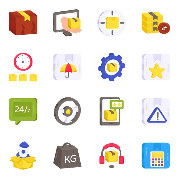 Vector illustration of Pack of Logistic and Shipment Flat Icons