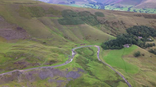 Road To The Mountain At Peak District National Park In England, UK. - aerial shot