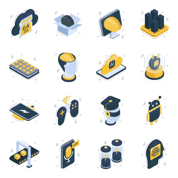 Vector illustration of Pack of Ai and Vr Isometric Icons