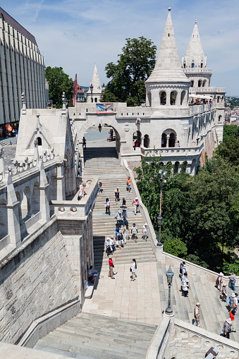The turrettes and stairs of the Fishermen´s Bastion on buda hill, castle district, Budapest, Hungary