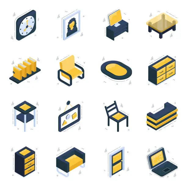 Vector illustration of Pack of Furniture Isometric Icons