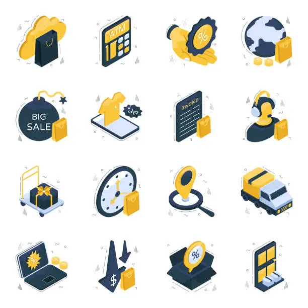 Vector illustration of Set of Buying Isometric Icons