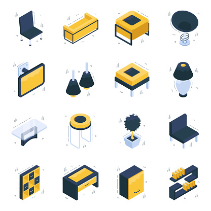 Elevate your design projects with this vector pack. This stunning home furnishings pack includes some really cool furniture icons. Download and get designing.