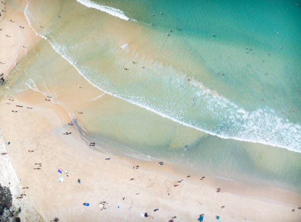 istock Top view beach with waves crashing on sandy shore,Beautiful waves sea surface in summer seascape background,Amazing beach colorful water background 1940949301