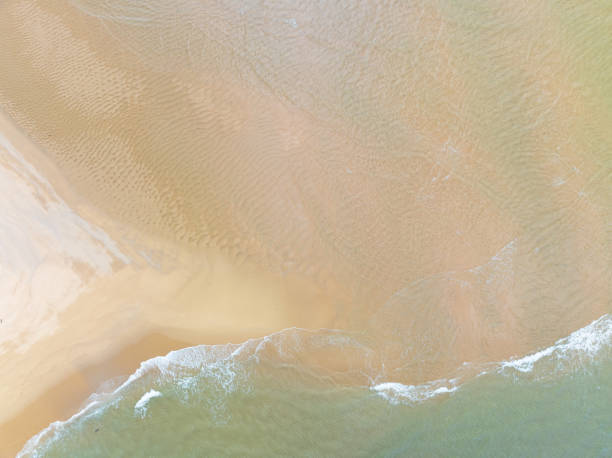 istock Top view beach with waves crashing on sandy shore,Beautiful waves sea surface in summer seascape background,Amazing beach colorful water background 1940949303