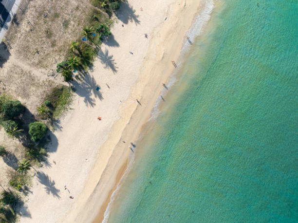 istock Top view beach with waves crashing on sandy shore,Beautiful waves sea surface in summer seascape background,Amazing beach colorful water background 1940949848