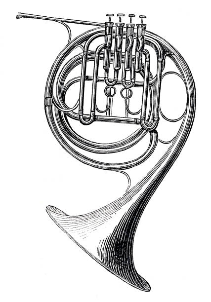 ilustrações de stock, clip art, desenhos animados e ícones de chromatic horn wind instrument illustration 1862 - 1862