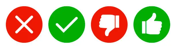 Vector illustration of Thumbs up and down flat icon in circle shapes. Thumb up and thumb down sign.Thumb up and thumb down flat icon on white background. Vector illustration