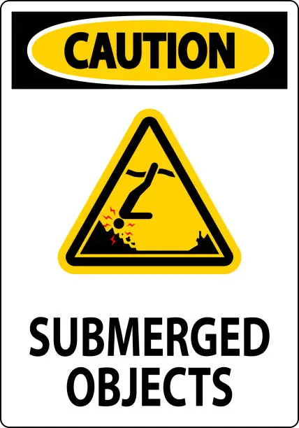 Vector illustration of Water Safety Sign Caution - Submerged Objects