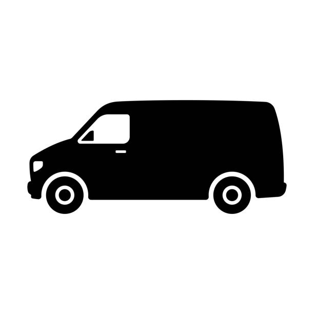 Van icon. Delivery truck. Black silhouette. Side view. Vector simple flat graphic illustration. Isolated object on a white background. Isolate. Van icon. Delivery truck. Black silhouette. Side view. Vector simple flat graphic illustration. Isolated object on a white background. Isolate. mini van stock illustrations