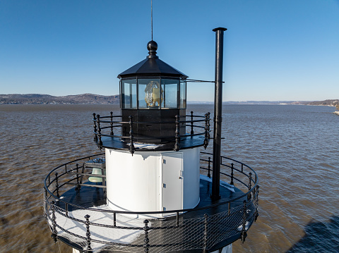 Tarrytown Light, AKA Kingsland Point Light and Sleepy Hollow Light, Village of Sleepy Hollow, NY, Winter photo of the historic Lighthouse located on the Hudson River.   01-17-2024