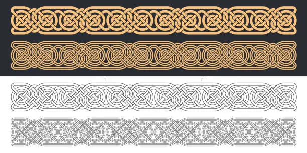 Vector illustration of Celtic knot braided frame border ornament. Seamless ribbon.