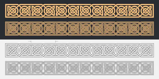 Vector illustration of Celtic knot braided frame border ornament. Seamless ribbon.