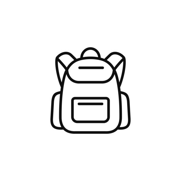 School bag line icon isolated on white background. Backpack line icon
