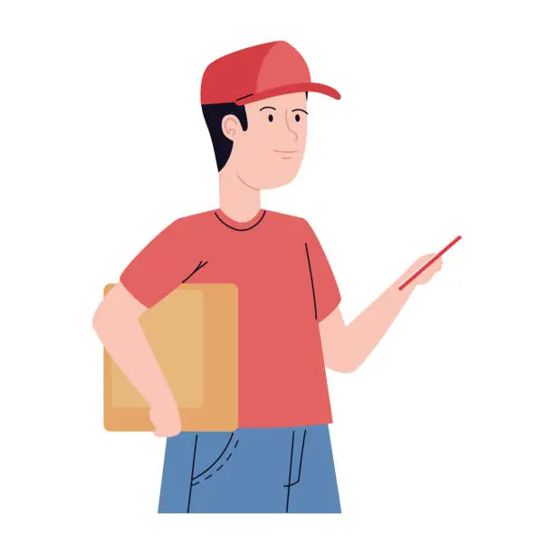 Vector illustration of courier with box