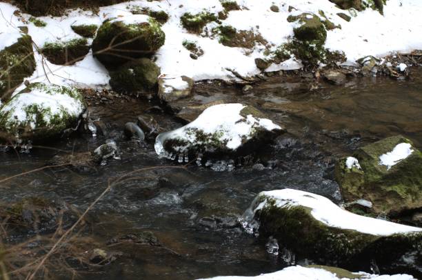 istock Water flowing in a shallow creek in winter 1941193487