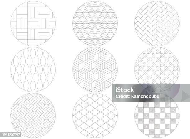 Japanese Circular Pattern Japanese Pattern Set Round Shape With Frame Stock Illustration ...