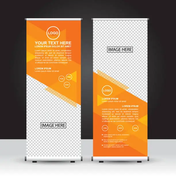 Vector illustration of Orange color combination with triangle shapes theme Roll Up Banner template. Vector Design