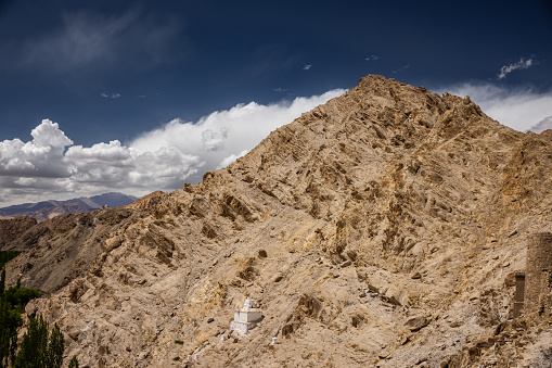 Mountain peaks of Leh, greater Himalayas. View from the Thiksey monastery.