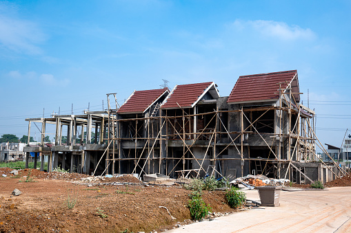 Construction of residential house at the building site