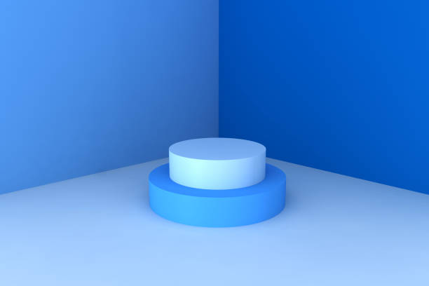 istock 3d minimal abstract blue background wall corner with stage podium, Empty Showroom Pedestal, 3d rendering 1941298185
