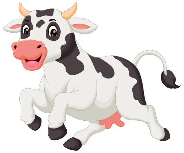 Vector illustration of Cute Cow Cartoon Running Vector Illustration. Animal Nature Icon Concept Isolated Premium Vector