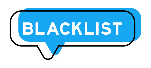 Speech banner and blue shade with word blacklist on white background