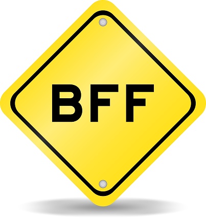 Yellow color transportation sign with word BFF (Abbreviation of best friend forever) on white background