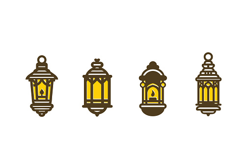 Ramadan lanterns  Famous line lantern, arabic lamps silhouettes vintage. vector illustration of lantern to ramadan