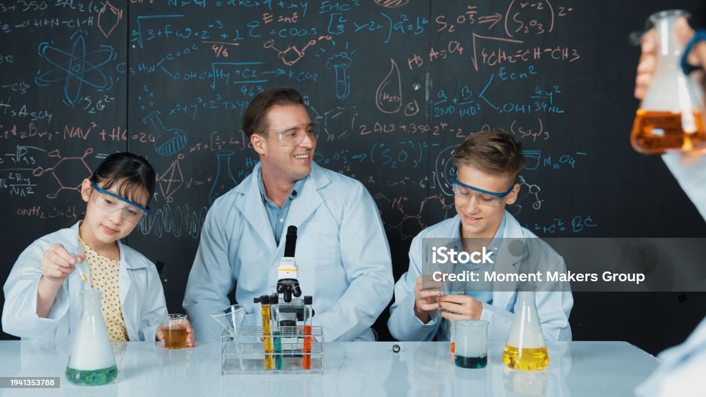 Edification Classes Teacher Explain About Chemical Theory While Student Mix Solution ...
