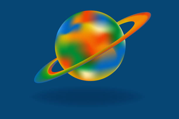 istock 3D vector form of planet Saturn in rainbow heat map colors gradient on blue background. Trendy futuristic element perfect for abstract designs, web, print, media 1941403459