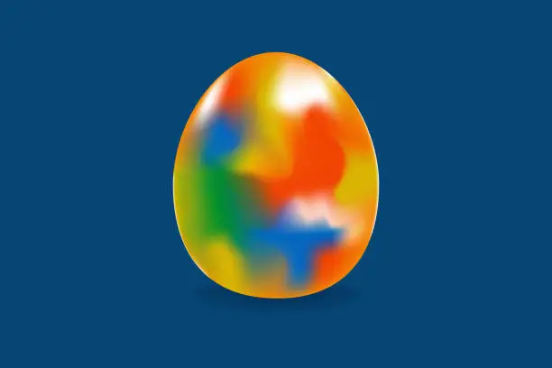 Vector illustration of 3D vector form of egg in rainbow heat map colors gradient on blue background. Trendy futuristic element perfect for abstract designs, web, print, media