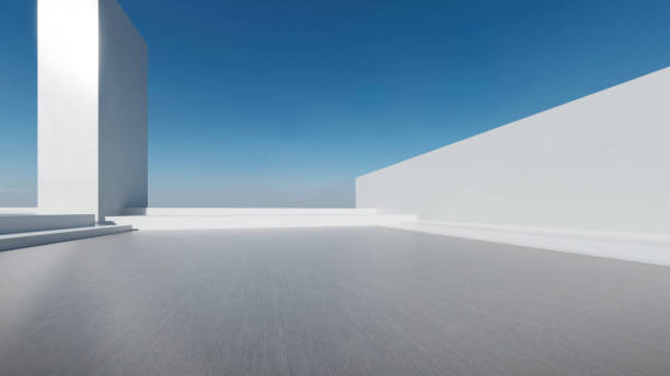 istock 3d render of abstract futuristic architecture with empty concrete floor. Scene for car presentation. 1941407022