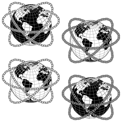 Vector design of Planet Earth surrounded by chains, design of the earth sphere with chains