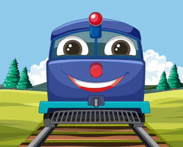 Vector illustration of Colorful animated train with a happy face