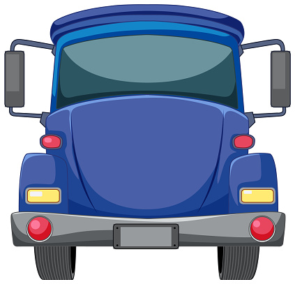 Rear view of a blue cartoon-style vehicle illustration.