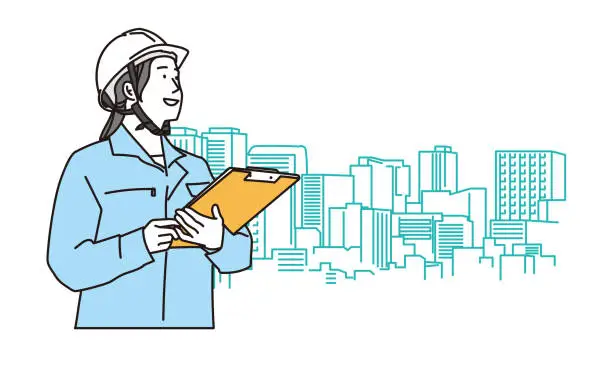 Vector illustration of Female construction workers involved in town development