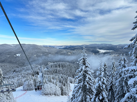 Skier's point of view in a ski lift