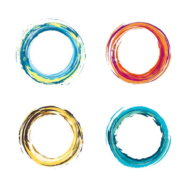 Vector illustration of set of colorful circle brush element