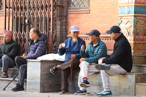 Kathmandu, Nepal - November 26 2023: unidentified Tibetan live in kathmandu at Drubgon Jangchup Choeling Gompa. there are 2 million Tibetan live in Nepal