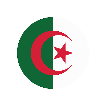 The flag of Algeria. Button flag icon. Standard color. Circle icon flag. Computer illustration. Digital illustration. Vector illustration.