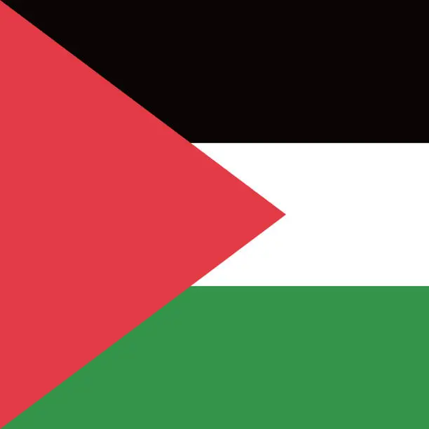 Vector illustration of Palestine flag. Flag icon. Standard color. A square flag. Square icon. Computer illustration. Digital illustration. Vector illustration.