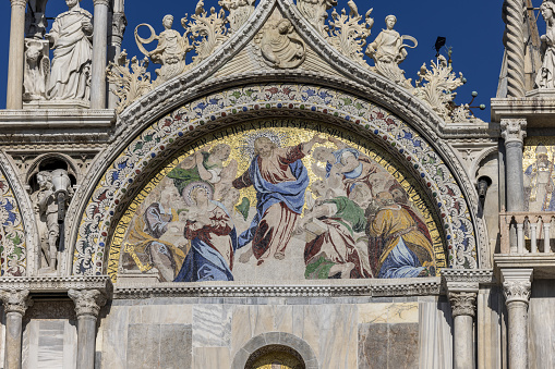The basilica of St Mark in Venice. Italy. Mosaic from upper facade