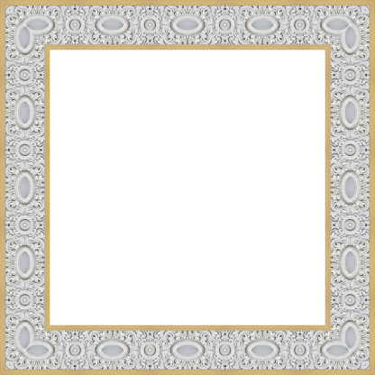 Neoclassical stucco frame with floral elements - seamless pattern useful for renderings applications - concept with copy space