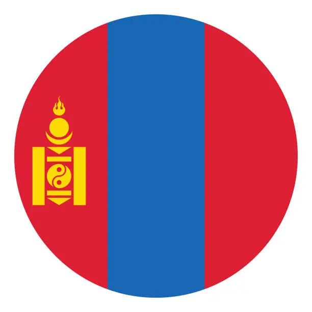 Vector illustration of Mongolia flag. Flag icon. Standard color. Circle icon flag. 3d illustration. Computer illustration. Digital illustration. Vector illustration.